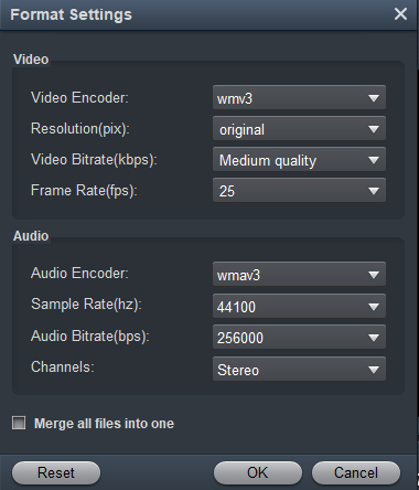 Recommended Blu-ray to WMV video size settings