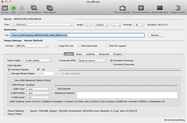 Convert CD to MP3 audio codec with Handbrake